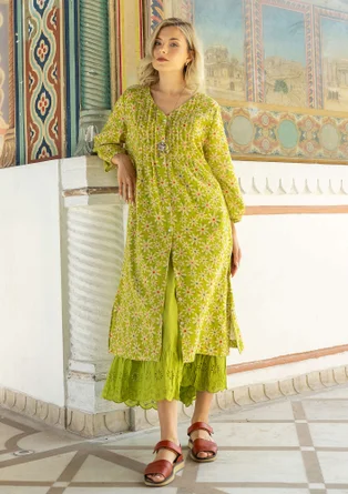 “Flower meadow” woven organic cotton dress - kiwi