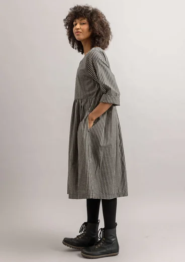 “Sofia” woven dress in organic cotton - black/check