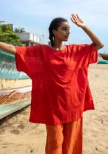 Tunique tissée "Reflexions" en coton biologique - rouge vif