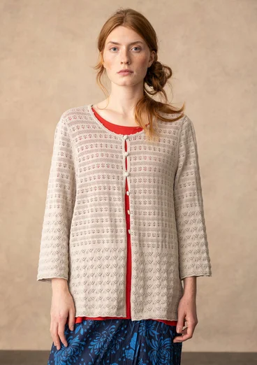 Pointellestrikket jakke «Heiwa» i økologisk / resirkulert bomull - natur