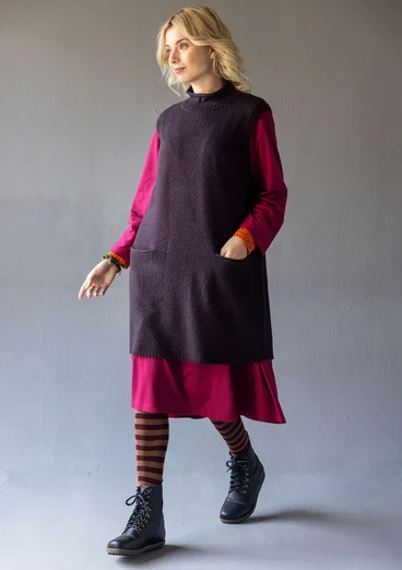 Strukturstricktunika aus Bio-Baumwolle/Wolle - dunkelaubergine