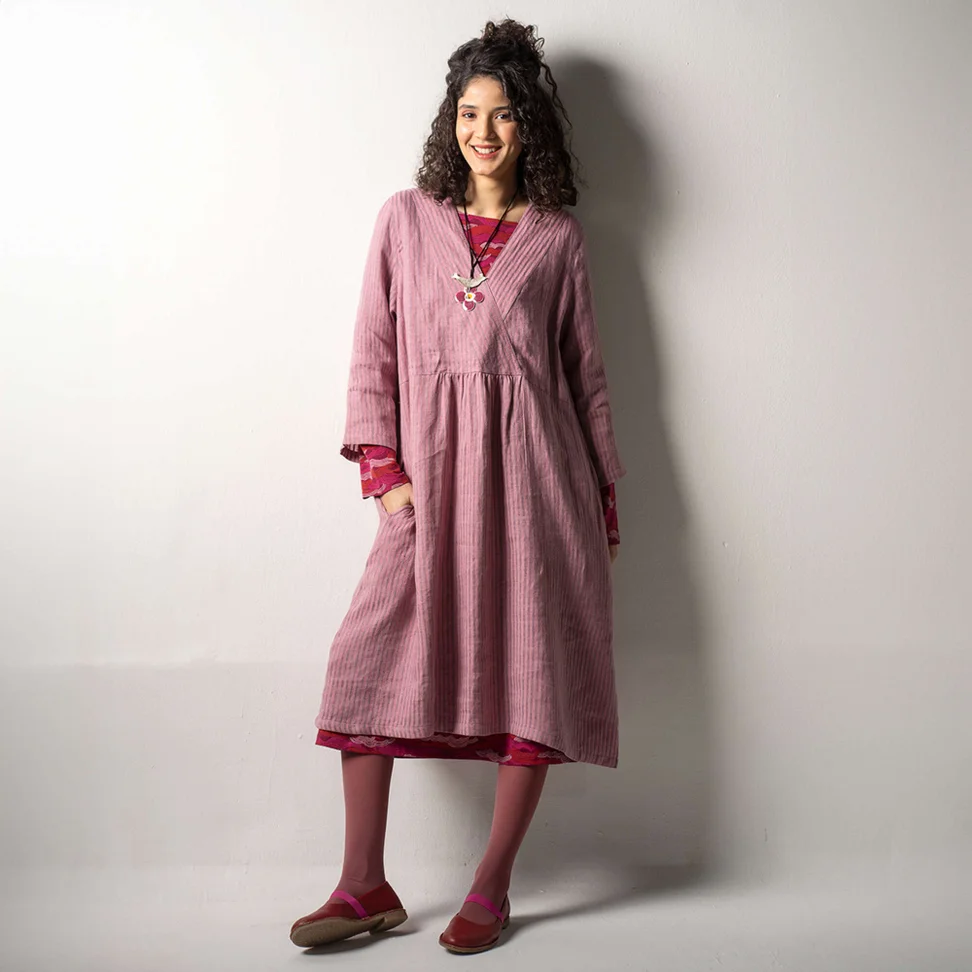 “Bodil” woven linen dress - chalk pink