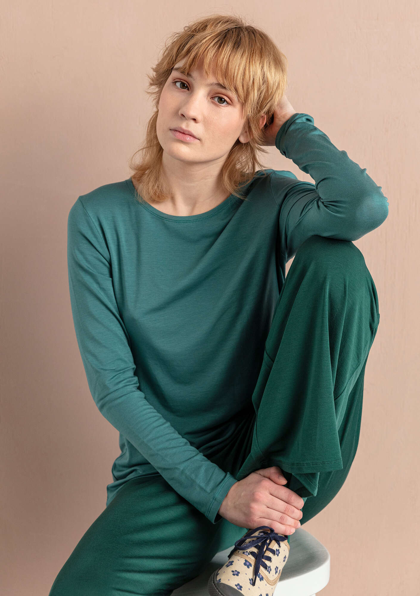“Hi” lyocell/elastane jersey top verona green