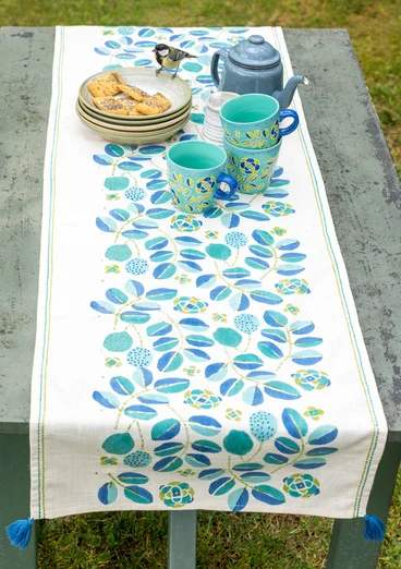  “Tulsi” block-printed table runner in organic cotton. - vanilla