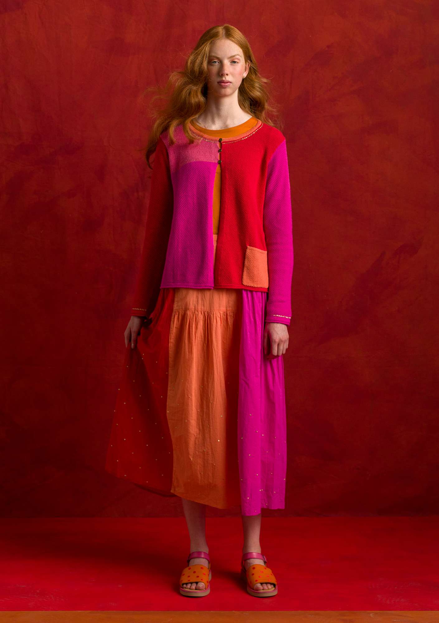 “Volcano  woven organic cotton skirt bright red thumbnail