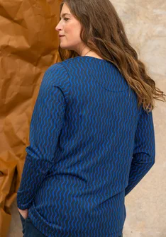 “Ellen” striped/solid-colour organic cotton/modal jersey tunic - ink blue/patterned