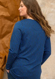 “Ellen” striped/solid-colour organic cotton/modal jersey tunic - ink blue/patterned