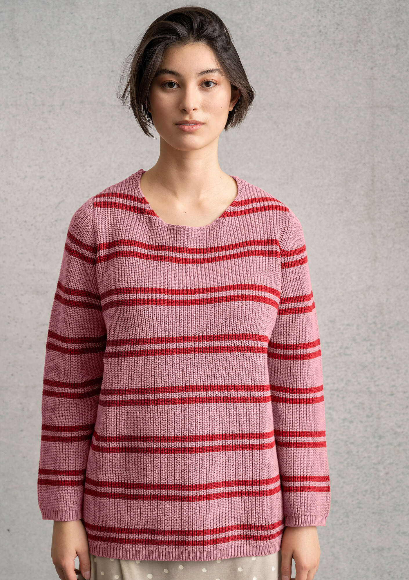BÄSTIS sweater in recycled cotton dark lily/striped thumbnail