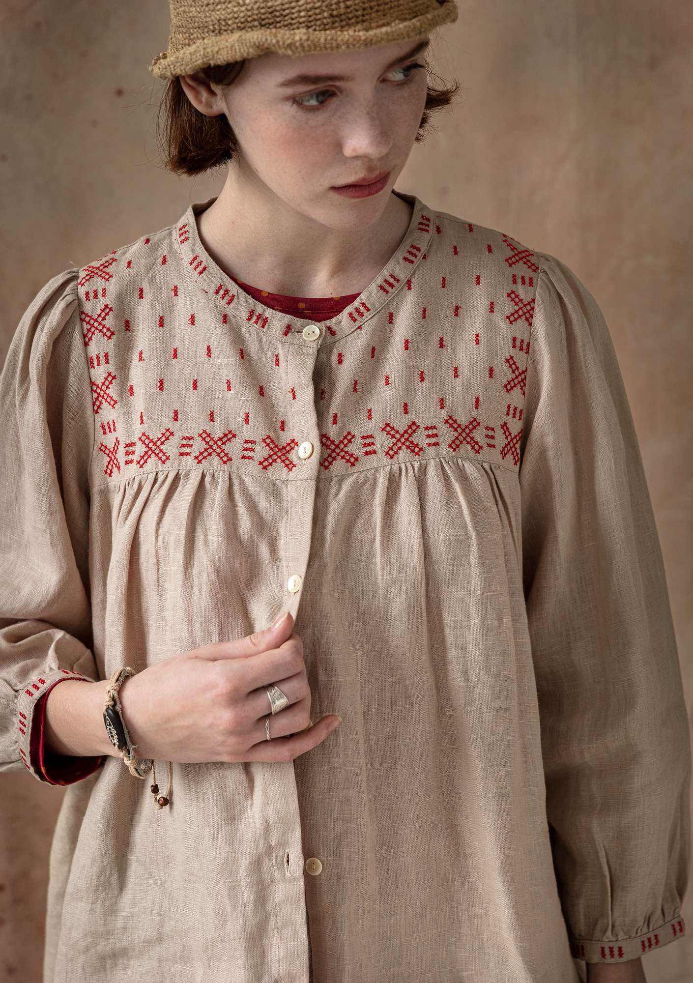 “Anna” linen smock blouse natural thumbnail