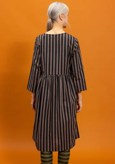 Geweven jurk "Sofia" van biologisch katoen - zwart/chili