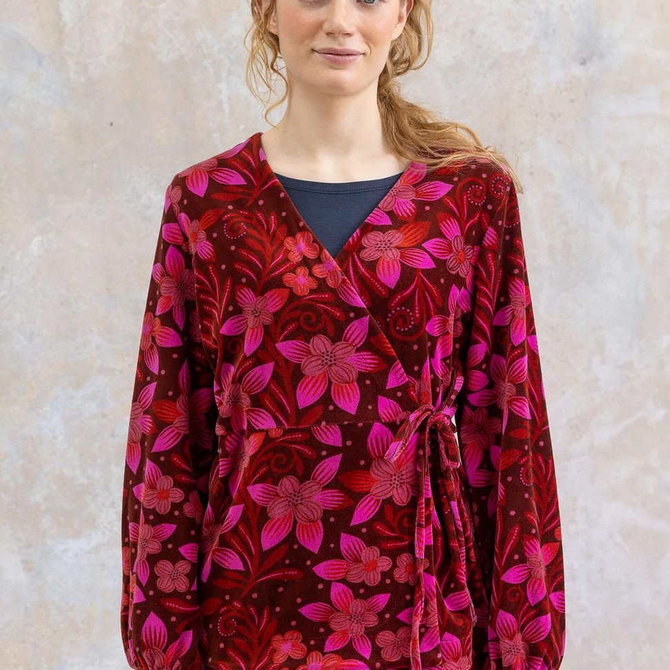 “Cornus” organic cotton/recycled polyester velour cardigan - beetroot
