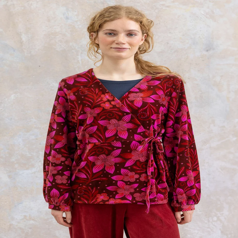 “Cornus” organic cotton/recycled polyester velour cardigan - beetroot