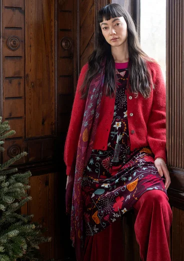 “Fyrverkeri” velour dress in organic cotton/recycled polyester - aubergine/mønstret