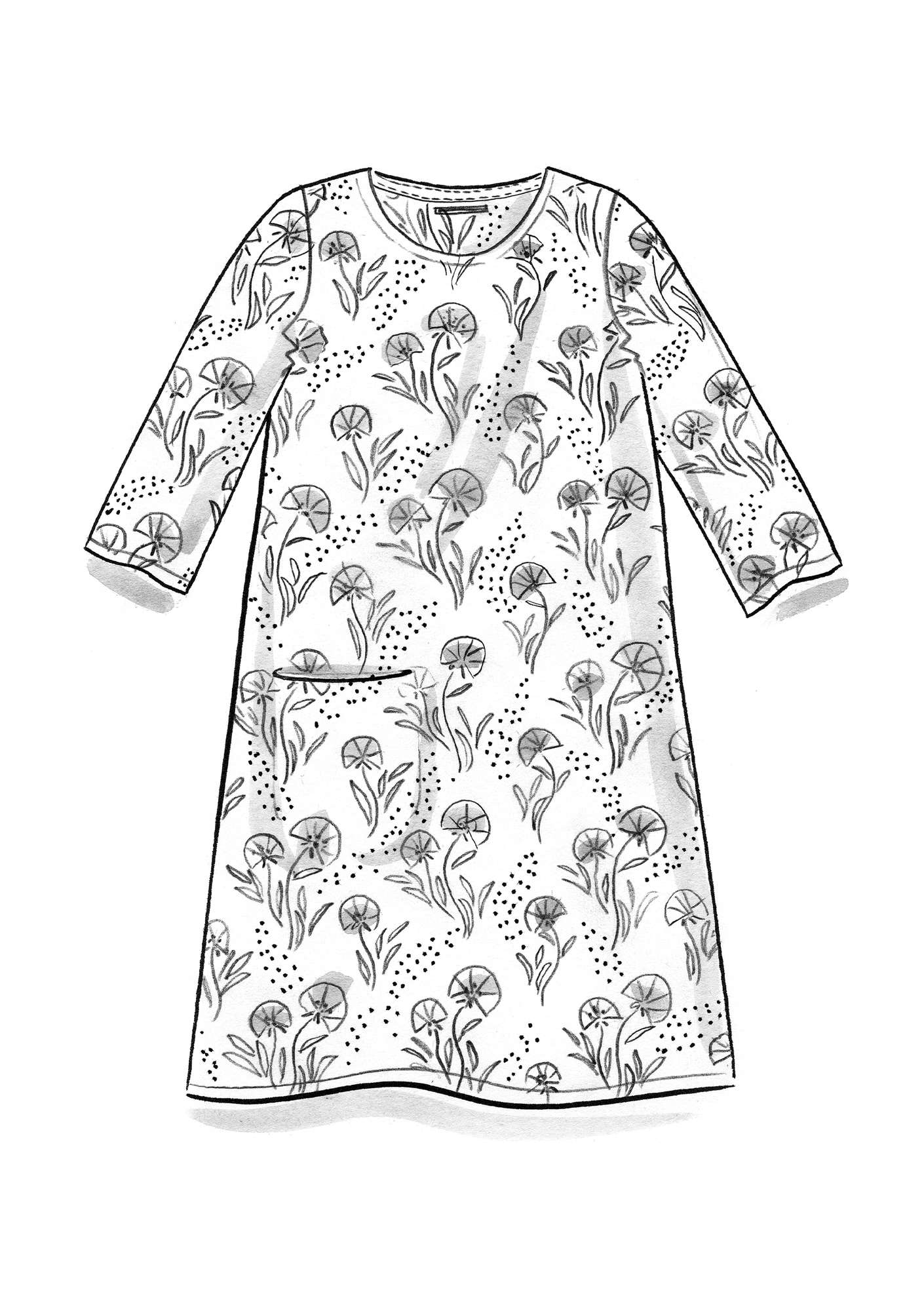 Strikket kjole «Mosippa» i resirkulert bomull gressløk/mønstret