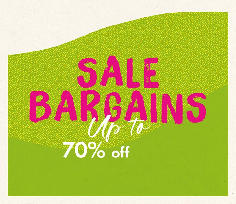 A graphic image in green with the words SALE BARGAINS.