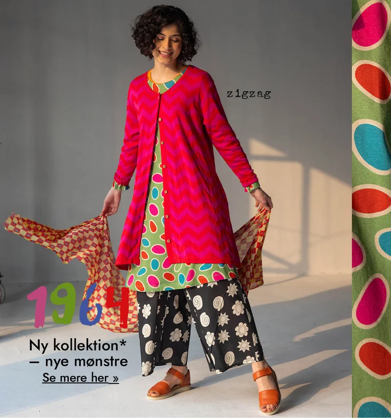 A collage of women wearing colourful patterned clothes from Gudrun Sjödén’s “1964” capsule collection.