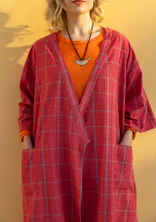 Kimono à carreaux "Coimbatore" en coton biologique - flamant rose