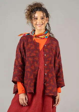 “Bodil” woven linen blouse - aubergine/mønstret