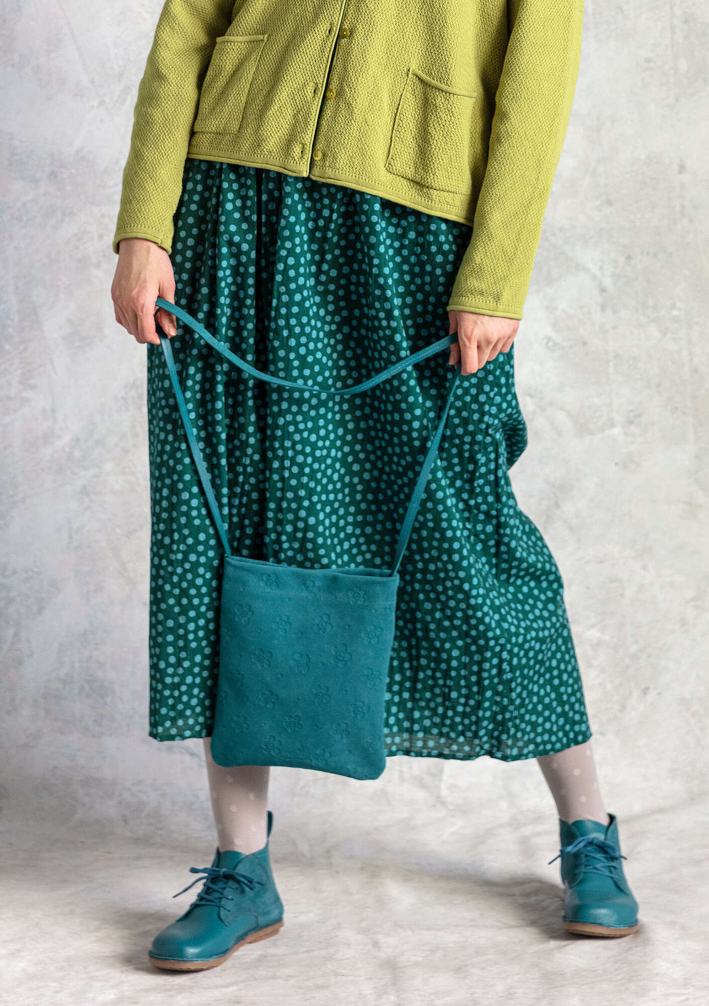 Vævet nederdel  Alice  i økologisk bomuld mørkegrøn/mønstret thumbnail