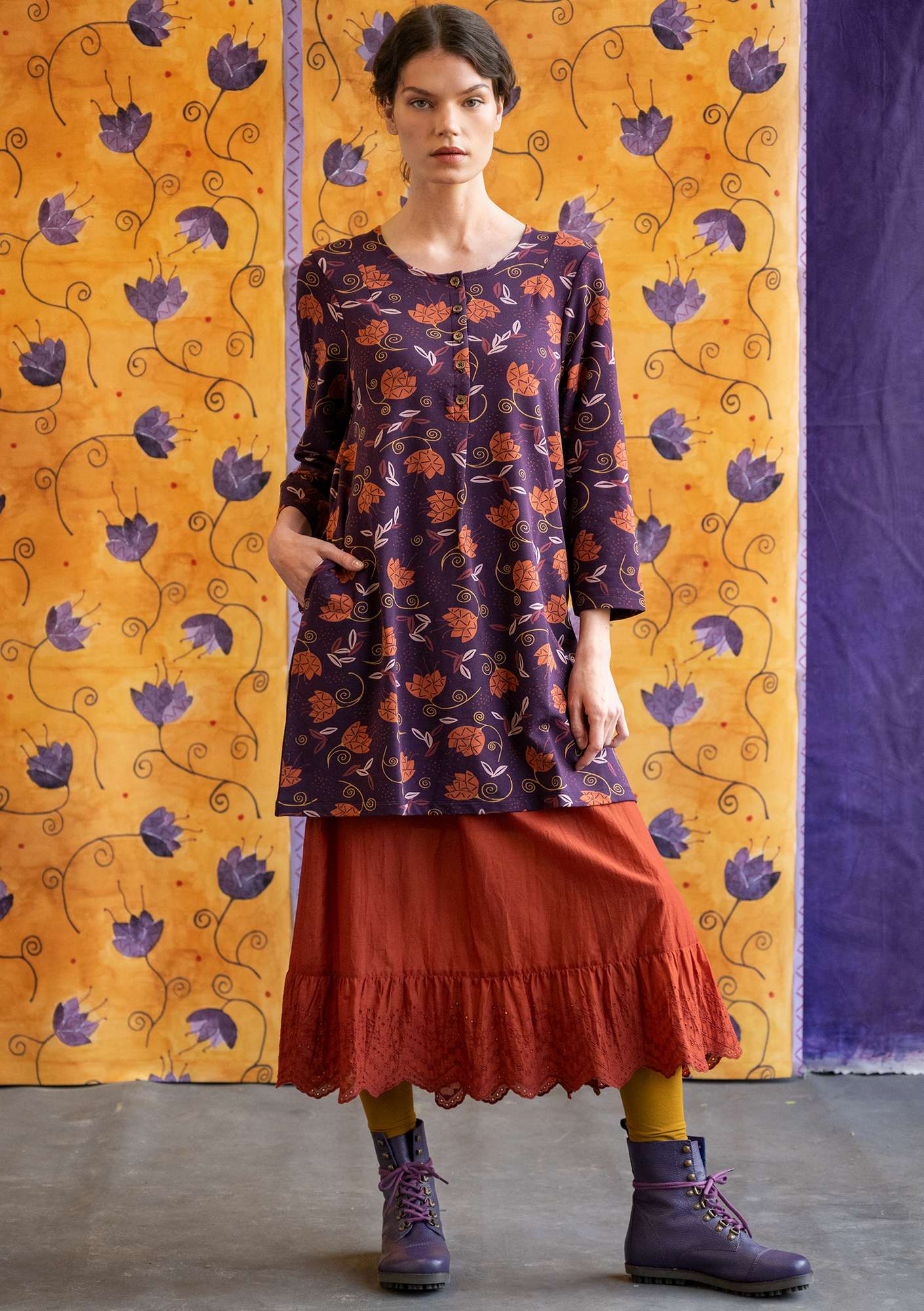 “Saffron” jersey tunic made of organic cotton/modal/elastane lake