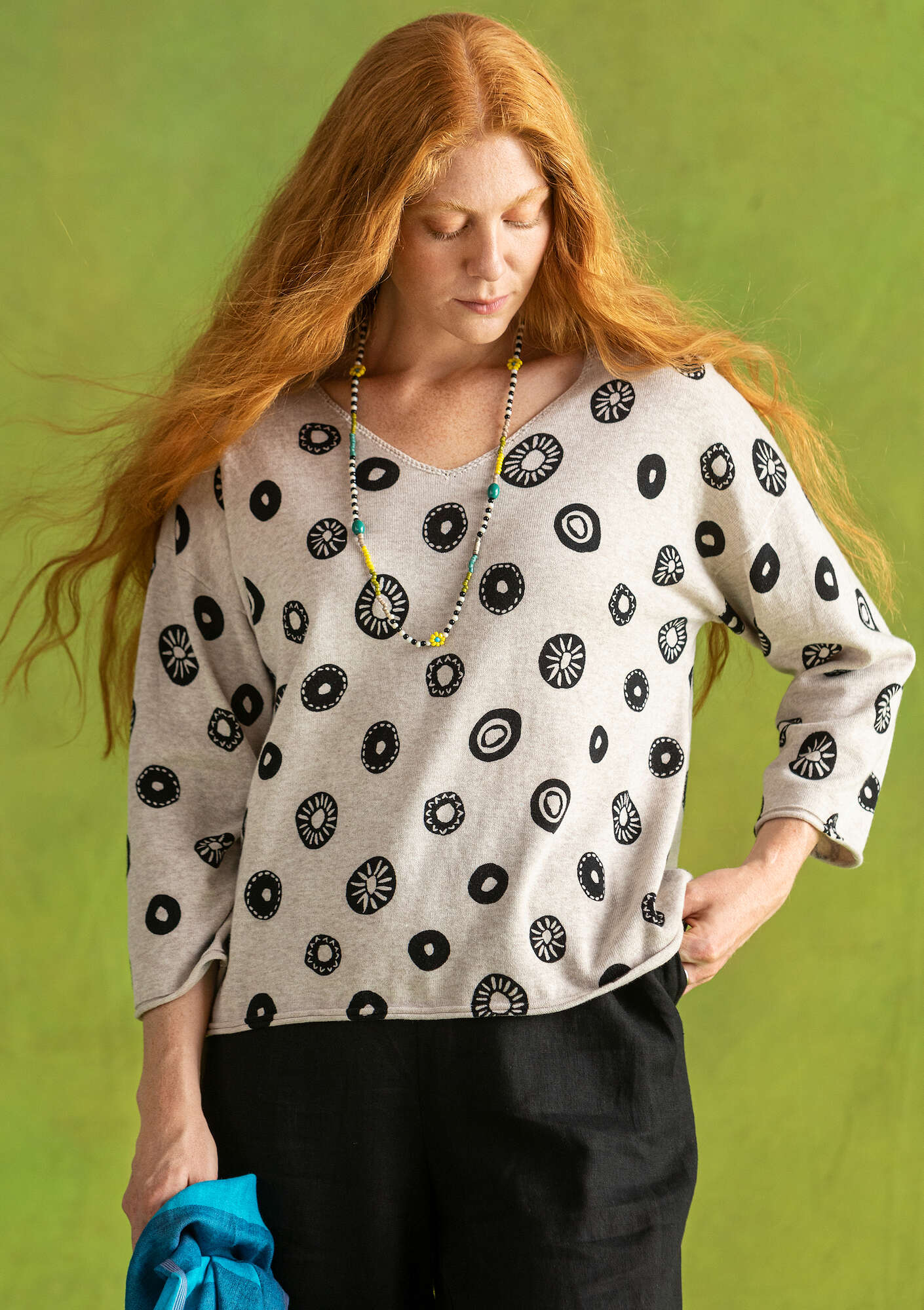 Pullover „Hilda“ aus Bio-/Recycling-Baumwolle naturmelange-gemustert thumbnail