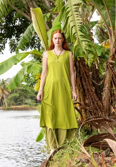 “Shikara” organic cotton/modal jersey-fabric dress - asparagus