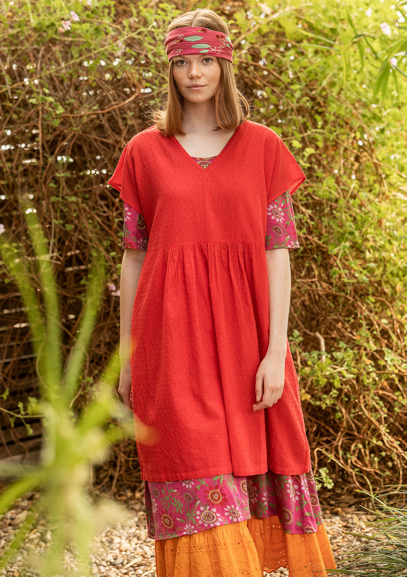 Woven dress in organic cotton wild strawberry