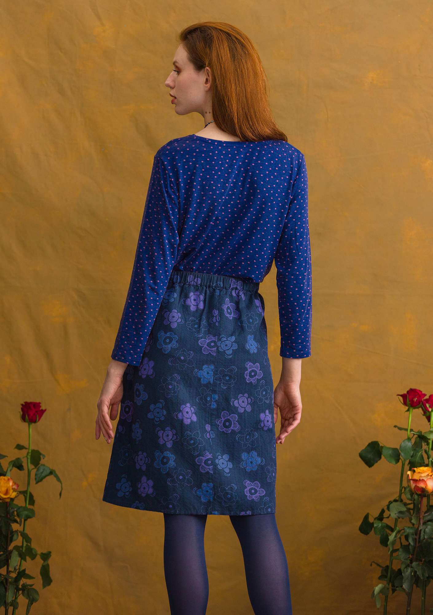 “Lindblom” organic cotton/linen skirt midnight blue/patterned thumbnail