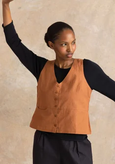 Gilet sans manches tissé ”Esme” en coton biologique/lin - gland