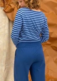 Solid-colour, organic cotton/elastane jersey yoga trousers - indigo blue