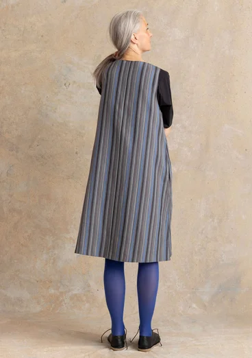 “Esme” woven organic cotton/linen dress - iron grey/stripe