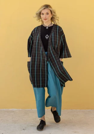Kimono à carreaux "Coimbatore" en coton biologique - noir