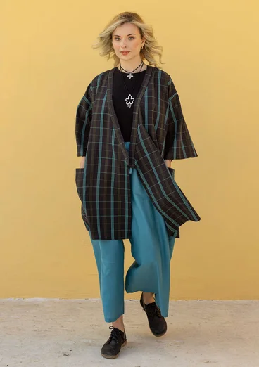 Kimono à carreaux "Coimbatore" en coton biologique - noir
