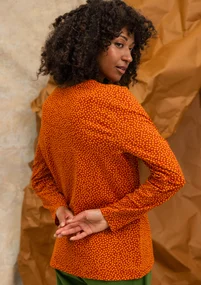 “Ebba” dotted/solid-colour cotton/elastane jersey top - pumpkin/patterned