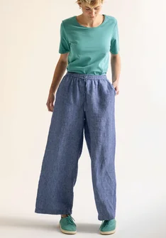 Pantalon tissé "Seraj" en lin - campanule clair