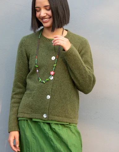 Cardigan knitted from an alpaca blend