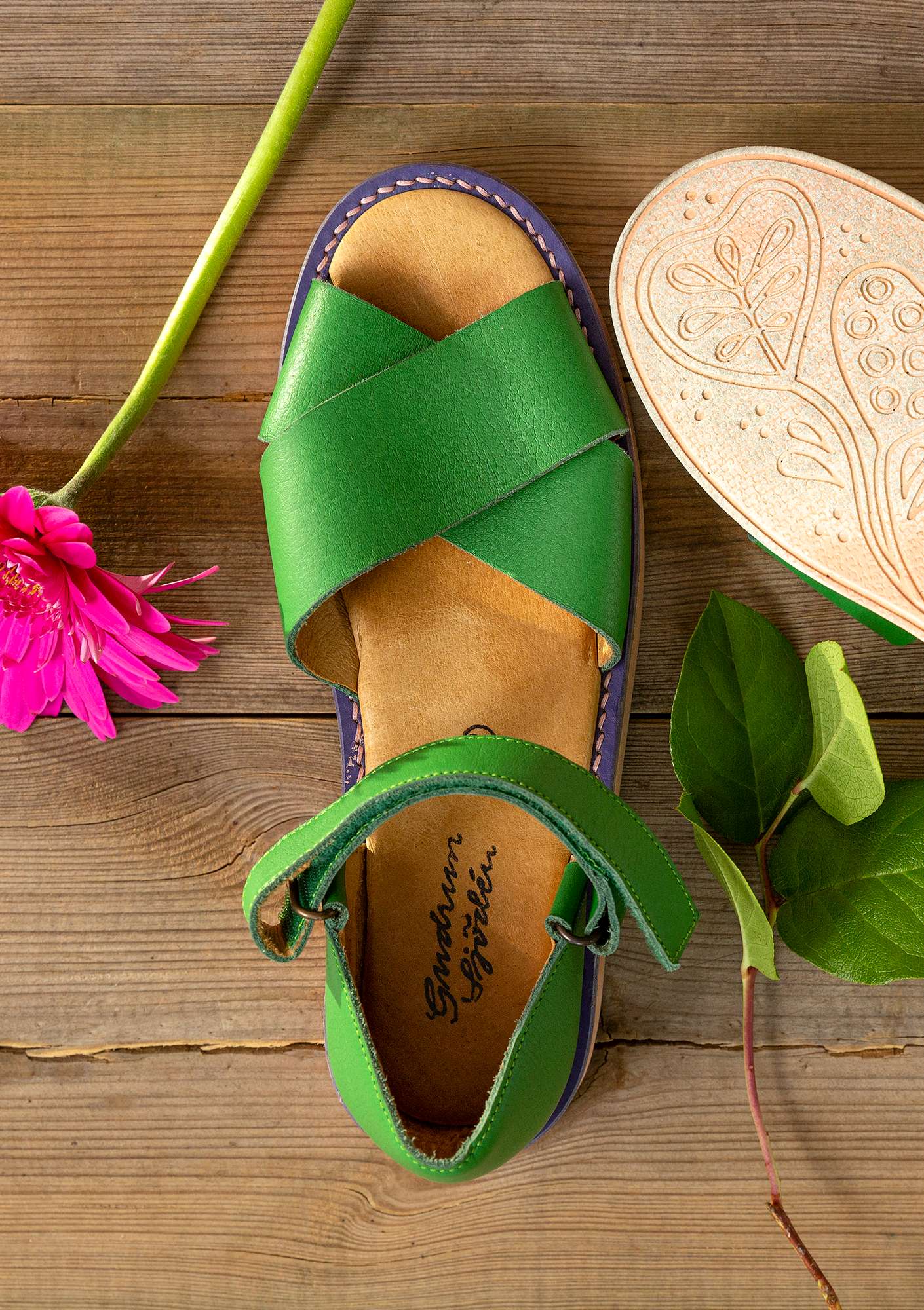 Sandales en cuir nappa lotus green