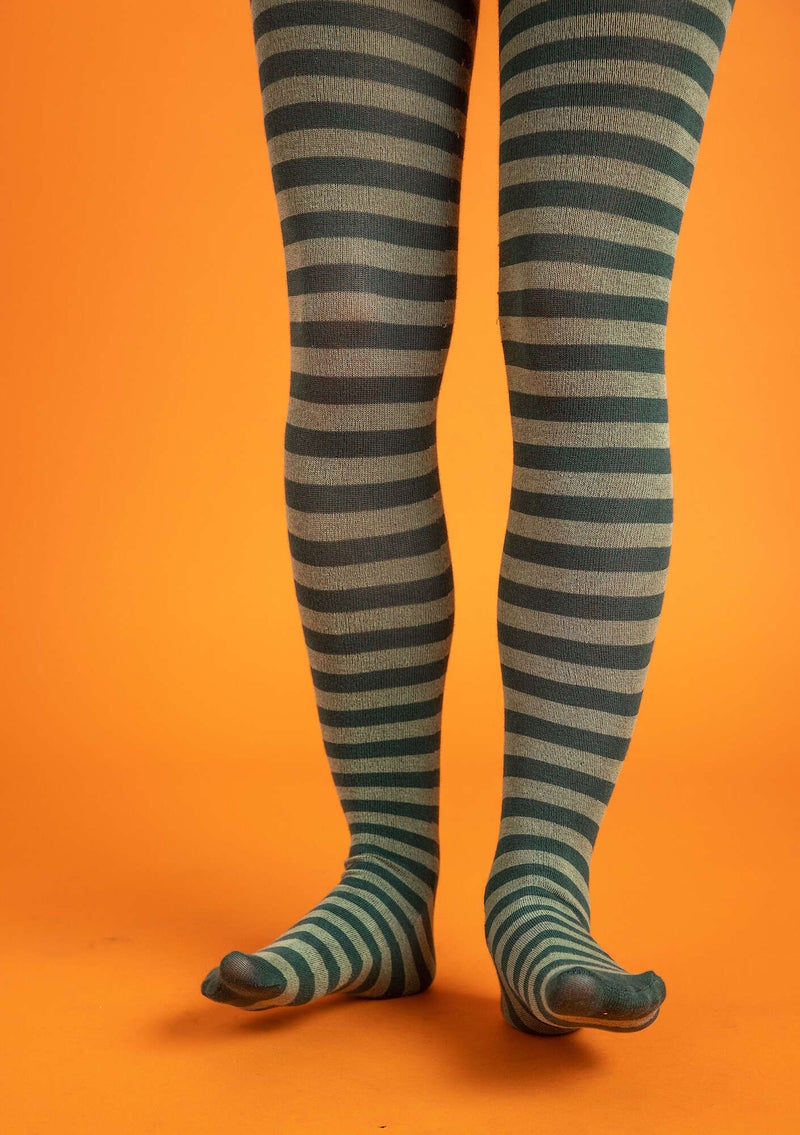 Striped tights in organic cotton dark green/dusty green