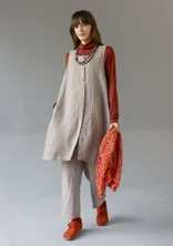 “Sylvi” sleeveless, striped/solid-colour linen dress - dark natural/striped