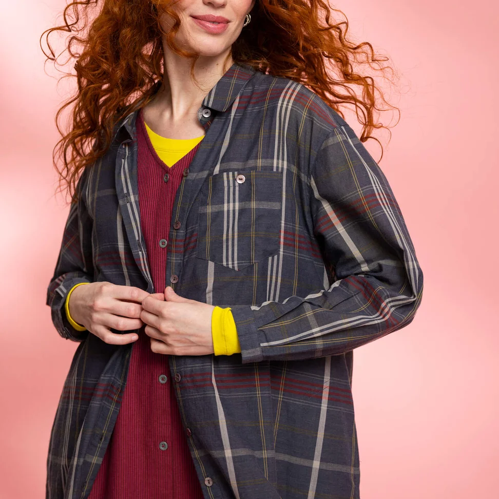 Chemise à motif en coton biologique tissé - gris cendré