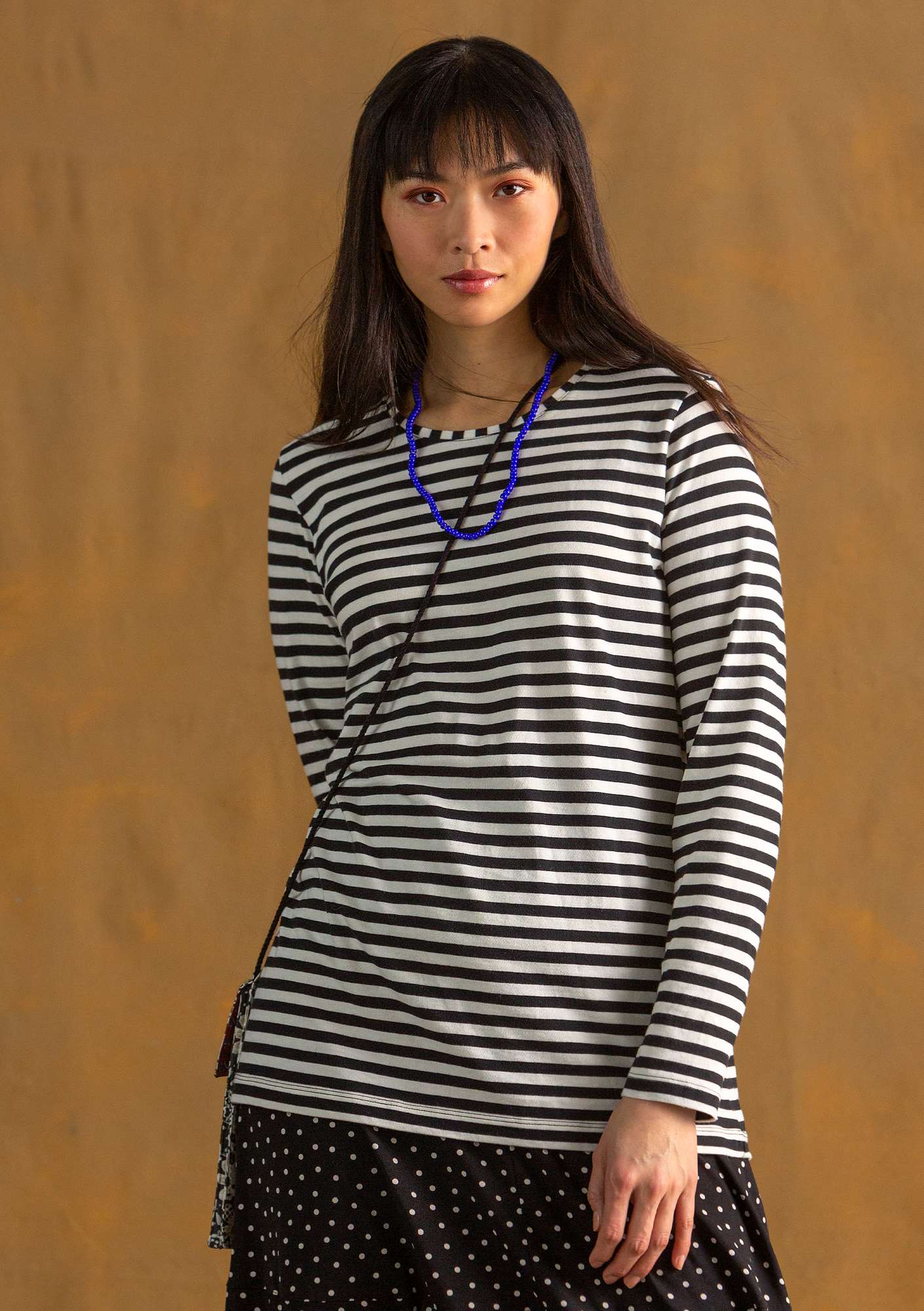 Organic cotton essential striped sweater black/ecru thumbnail