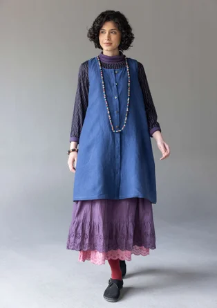 Robe sans manches rayée/unie "Sylvi" en lin - bleu indigo