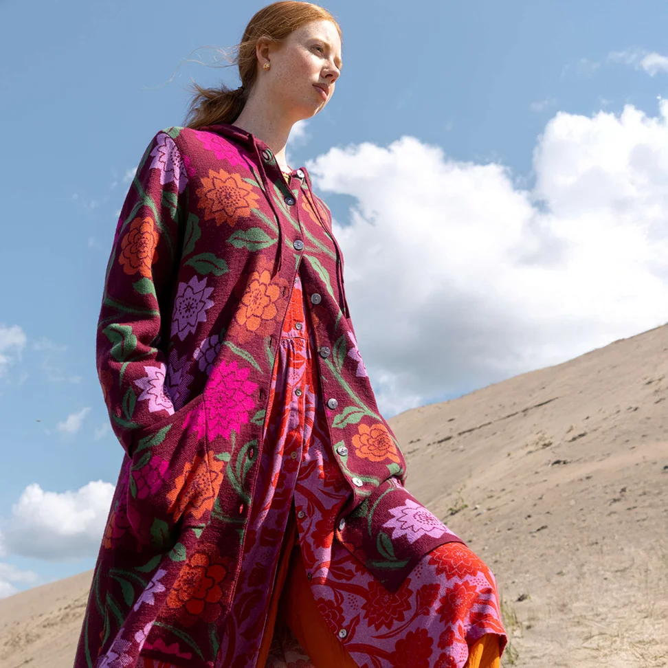 Lang vest "Pink Moon" van wol/biologisch katoen - wijndruif