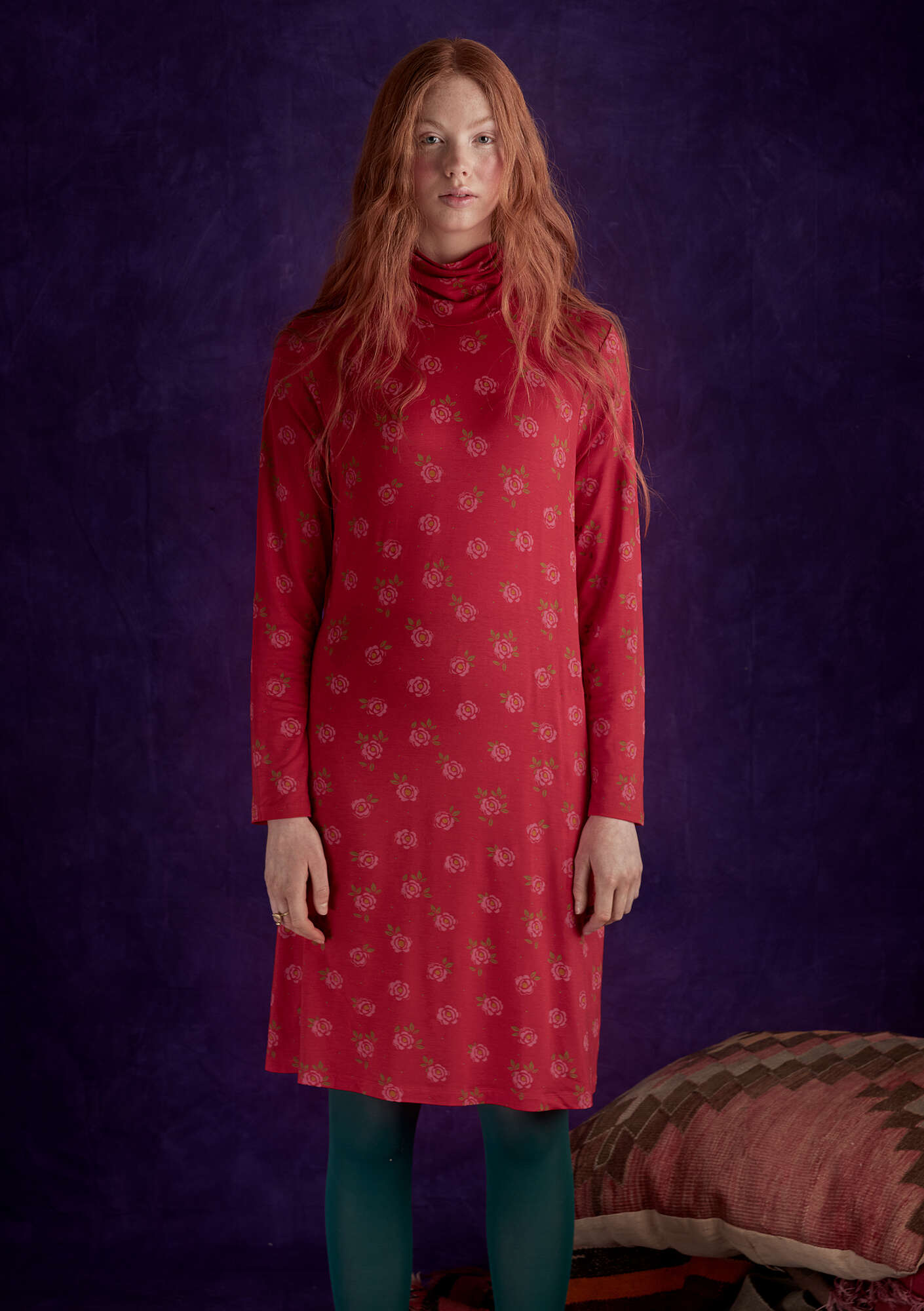“Öland” jersey dress in lyocell/spandex tomato/patterned