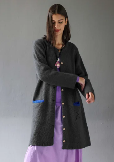 Long gilet "Tulipe" en alpaga mélangé - gris cendré foncé