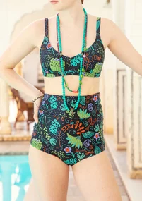 Bas de maillot "Pacific" en polyamide recyclé/élasthanne - noir/motif