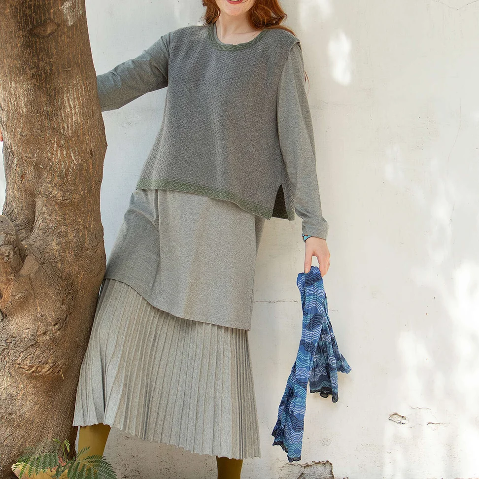 Pull sans manches "Helena" en maille de laine d'agneau mélangée - graphite/chiné