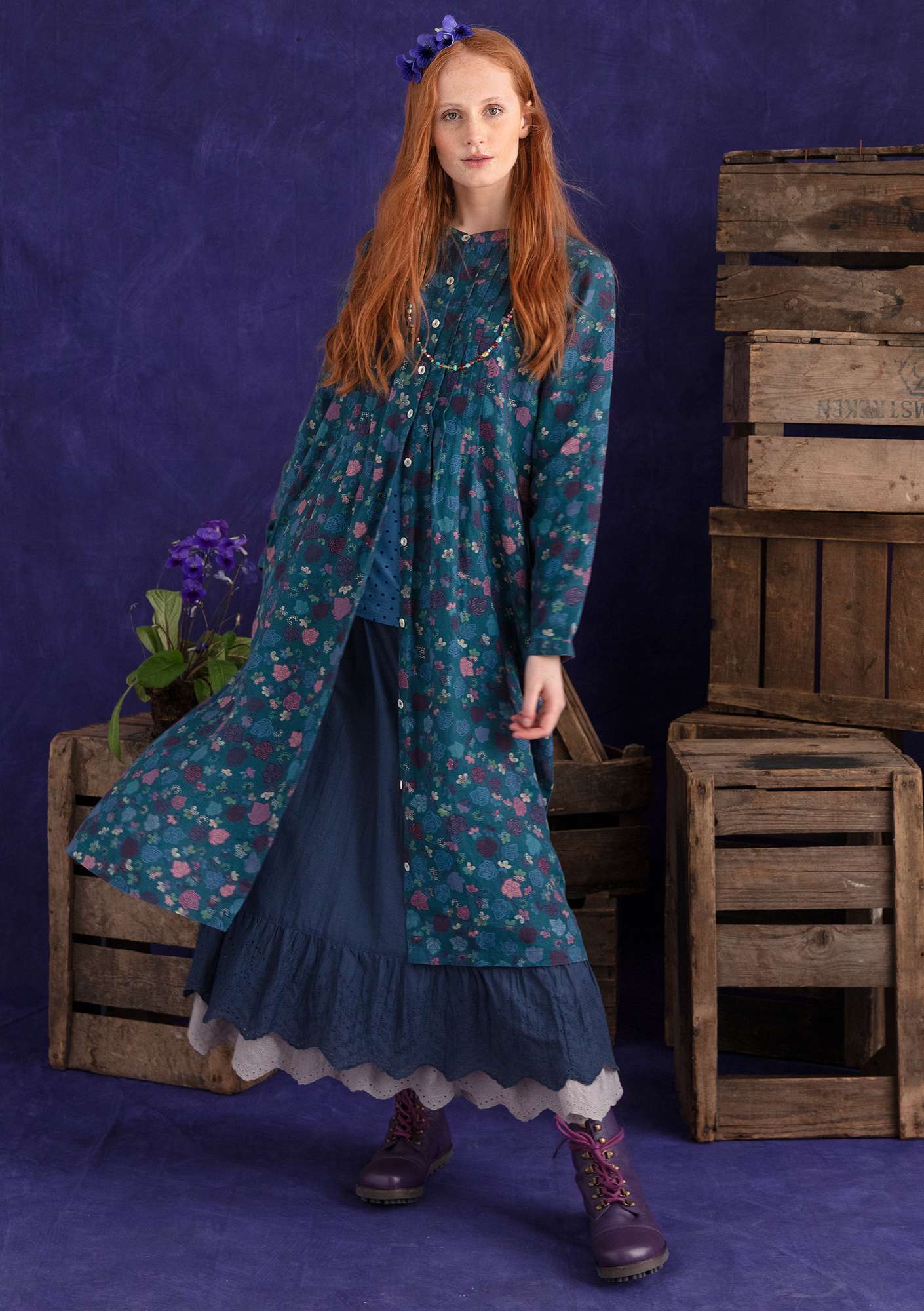 “Linnea” woven hemp dress indigo blue thumbnail