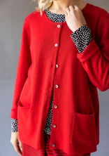 “Sylvi” striped and solid-colour organic cotton/wool cardigan - amaryllis