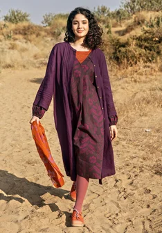 Robe "Sand" en tissu de coton biologique/lin - allium